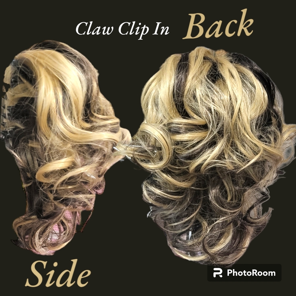 Reversible claw clip Curly hair piece brown/blonde 16"